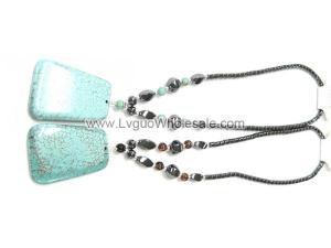 Assorted Color Semi-precious Stone with Big Turquoise Stone Pendant Hematite Necklace
